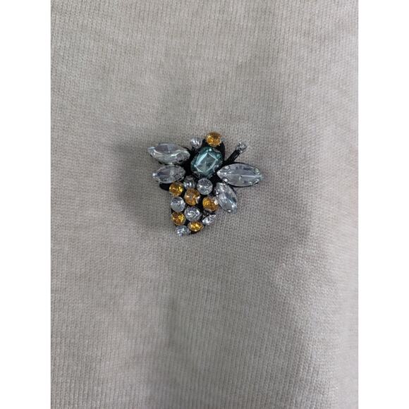 Anewsta Women's Elegant Heavy Embellished Bees Short Sleeve Biege Sweater Size L - Picture 7 of 12